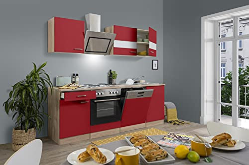 Küche Küchenzeile Küchenblock Einbauküche Eiche Rot Merle 220 cm Respekta