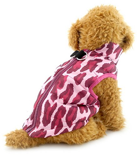Pegasus Wintermäntel für Hunde Bekleidung für Katzen Jacke Chihuahua Dackel Mit Geschirr Hoop D Ring Warme Haustierkleidung Daunen Weste für Welpen Gepolsterter Winddicht Kaltes Wetter Leopard XS