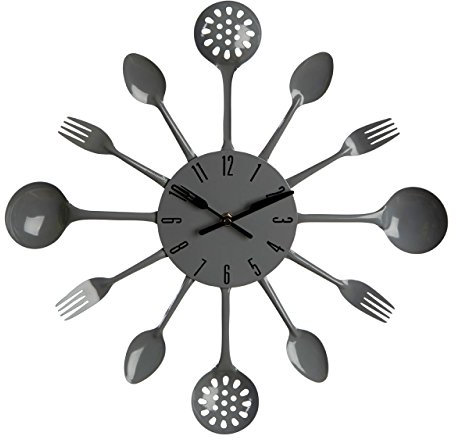 Premier Housewares Cutlery Wall Clock, Metal, Grey, 4 x 33 x 33 cm