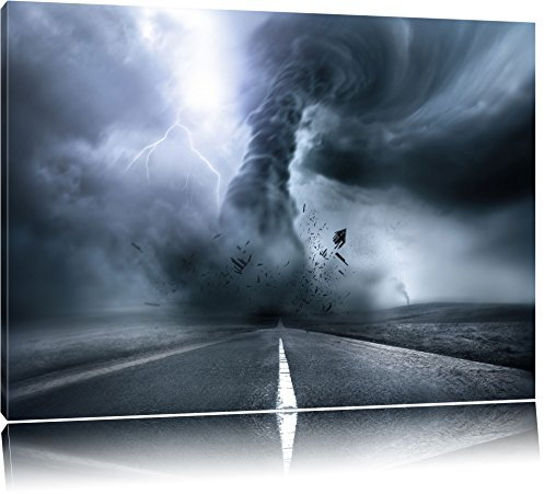Pixxprint Gefährlicher Wirbelsturm an Highway, Größe: 120x80cm, Leinwandbild, fertig gespannt, Wandbild, Dekoration, Kunstdruck, kein Poster
