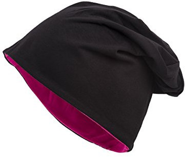 shenky Beanie 2-farbig | Wendemütze | Basic Look | für Damen & Männer | lang geschnitten | Unisex | Longbeanie | Long Slouch Beanie Reversible| dünne Mütze zum Wenden | Schwarz-Pink