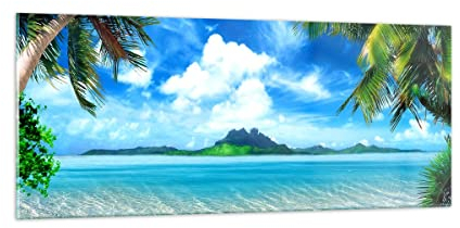 Panorama Bilder auf Glas 100x40cm Glasbild Strand Urlaub Insel Palme Groß Wanddeko Bild im Glas Schlafzimmer Küche Wandbilder Dekoration Wohnzimmer Modern Wall Decor Wand Kunstdruck Art GAB100x40-2528