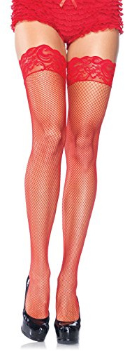 Leg Avenue Women's Stay-Up Fishnet Thigh Highs, Red, One Size