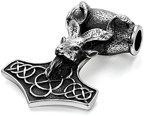JewelryWe Gift for Dad Thors Mjolnir Hammer Stainless Steel Mens Pendant Necklace 22 Inch, Black Silver