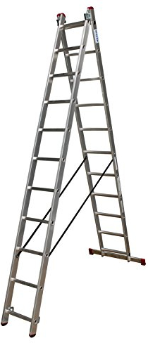 KRAUSE lale223 doppelte Leiter mit 2 x 11 Trittstufe, 4.05 m/4.3 m/6.2 m Höhe Leiter, 2.95 m Höhe Stehleiter, 3.1 M/5.3 m Länge