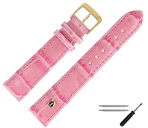 MARBURGER Uhrenarmband 14mm Leder Rose Gold Alligator Prägung Mit Naht - Montage Set 5281443000220