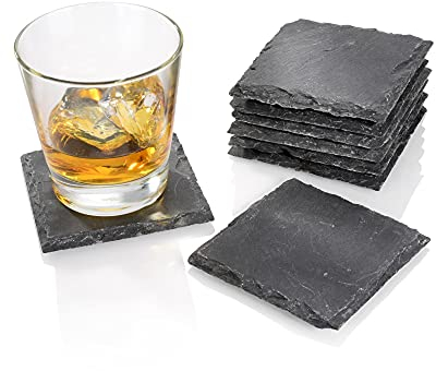 SÄNGER | Untersetzer-Set aus Schiefer, 8 Moderne Glasuntersetzer aus Schiefer, Schieferplatten, Eckiges Design | 10x10 cm