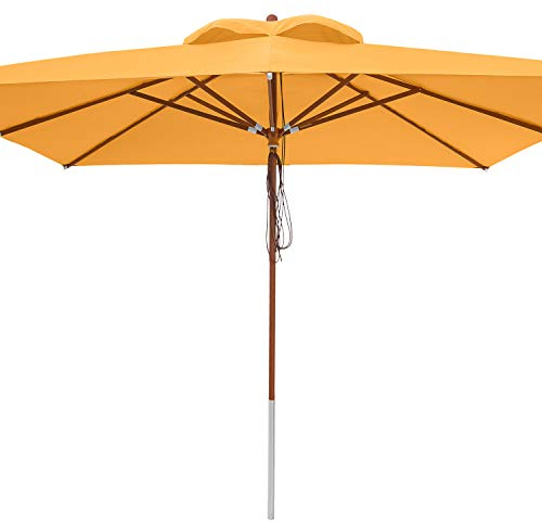 anndora® Sonnenschirm 4 x 4 m quadratisch Holz Gestänge - Sahara Gelb