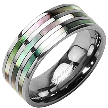 Mianova Band Ring Titan Wedding Triple Abalone Perlmutt Inlay Herrenring Damenring Partnerring Damen Herren Silber Silber Größe 62 (19.7)