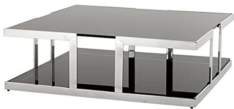 Casa Padrino Luxus Art Deco Designer Couchtisch Edelstahl poliert mit Rauchglas 100 x 100 cm - Luxus Kollektion