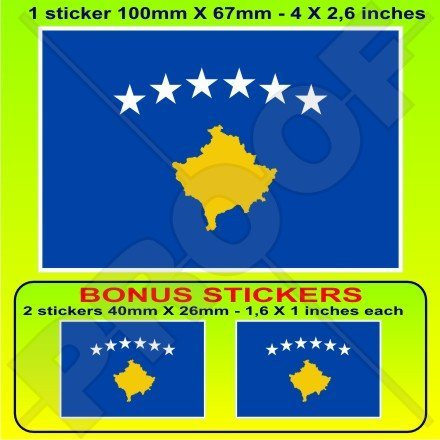 Kosovo Bandera de kosovan Kosova 4 (100 mm) Bumper de vinilo adhesivo, adhesivo x1 + 2 Bonus