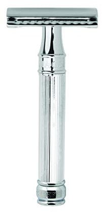 Edwin Jagger Rasoir de Sécurité Traditionnel, Plaqué chrome, Double tranchant, Manche doublé, Pack de 5 lames inclus