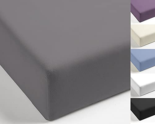 MISTRAL HOME Spannbettlaken Perkal Uni Bettlaken Laken Ägyptische Baumwolle 90x190-100x200 / 140-160x200 / 180-200x200 cm, Farbe:Dark Grey, Größe:180x200cm