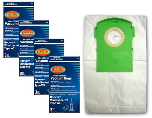 12 Hoover Type W2 Windtunnel Allergy Vacuum Bags, Bagged, Upright Vacuum Cleaners, W2, 401080W2