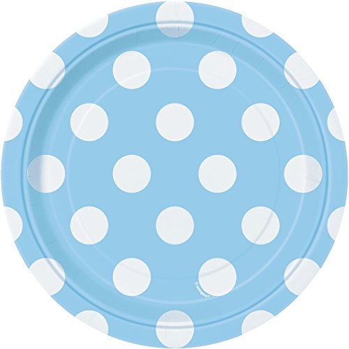 Unique Party - 37964 - Assiettes - Paquet de 8 Carton à Pois - 18 cm - Bleu Pastel