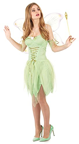 DEGUISE TOI - Déguisement fée verte sexy femme - Robe - Paire d'ailes - Bracelets - XL - Vert - Déguisements adultes - 100% Polyester - A la main - Carnaval
