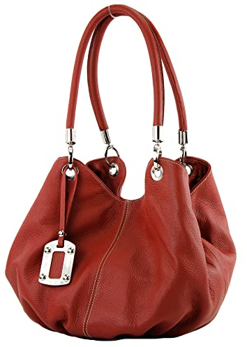 modamoda de 228 Damen Leder Schultertasche Hobo bag handmade in Italy, Farbe:Dunkelrot