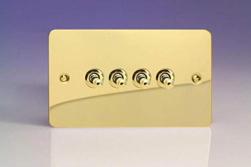 Varilight 4-Gang 10A 1- or 2-Way Toggle Light Switch (Twin Plate) Polished Brass XFVT9