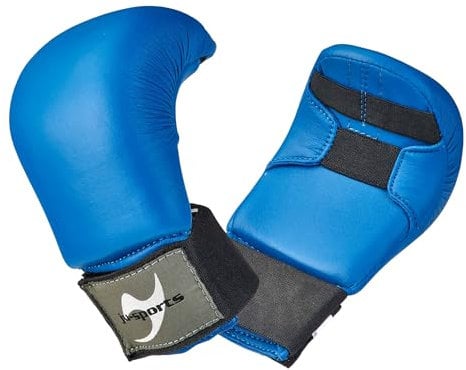 Ju-Sports Karate Handschuhe - blau, Kunstleder I Gepolsterter Hände Schutz für Training & Wettkampf I Karate Handschutz mit 2 Schlaufen ohne Daumen I Größe XS