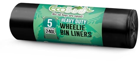 Ecobag - 5 Pack Eco-Friendly Wheelie Bin Liners - 240L - 18 Microns - Heavy Duty & Leak Resistant, Recycling Bags ffor Garden, Kitchen, House, Office & Caterers (1194 x 1325mm)