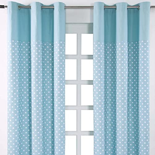Homescapes Kindervorhang Junge Kinderzimmer Ösenvorhang Dekoschal Stars 2er Set blau 117 x 137 cm (Breite x Länge je Vorhang) 100% Reine Baumwolle