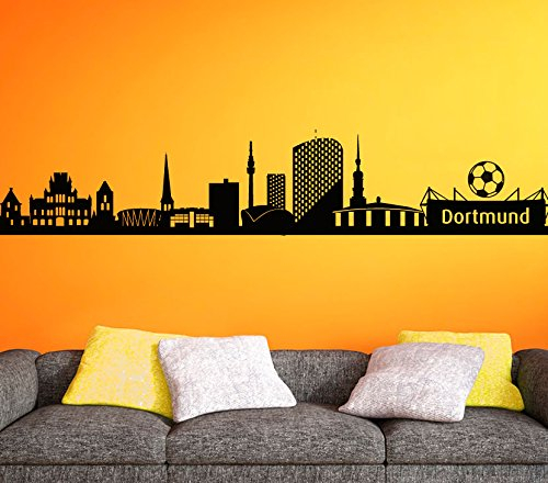 Wandora Wandaufkleber Skyline Dortmund Stadt I schwarz (BxH) 140 x 24 cm I Wandsticker Wohnzimmer Wandtattoo Kinderzimmer Junge Aufkleber Sticker G148