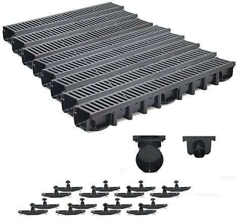 8m Entwässerungsrinne Belastungsklasse C250, 98mm Gußrost komplett SET