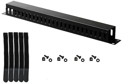 Fencher 1U 19 Inch Rack Mount Horizontal Cable management with mounting screws 24 slot Cable Manager Finger Duct with Cover