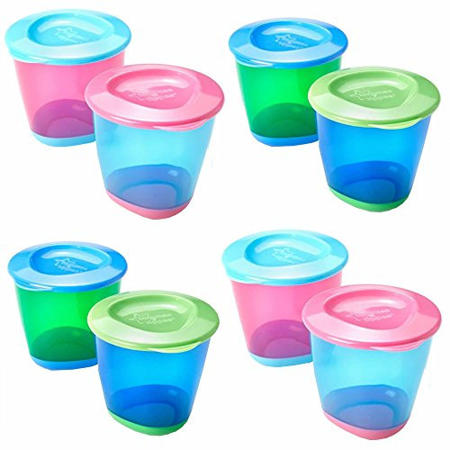 Tommee Tippee Explora 8 Pack Large Baby Weaning Pots 4oz/110ml for Food Storage, Stackable with Lids & Soft Push up Bases Age 4 Months+ BPA-Free Plastic Microwave, Steriliser & Freezer Safe