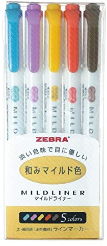 Zebra Mildliner Markierstifte RC 5-Farben-Set WKT7–5 C (aus Japan)