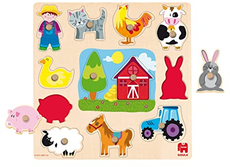 Goula D53025 - Holzpuzzle Silhouetten Bauernhof, 12-teilig