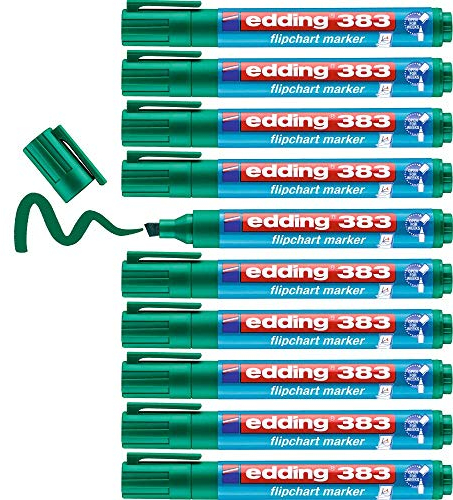 edding 383 Flipchart-Marker - grün - 10 Stifte - Keilspitze 1-5 mm - Stift zum Schreiben, Zeichnen und Markieren auf Flipcharts - Tinte schlägt nicht durch Papier - trocknet nicht aus - farbintensiv