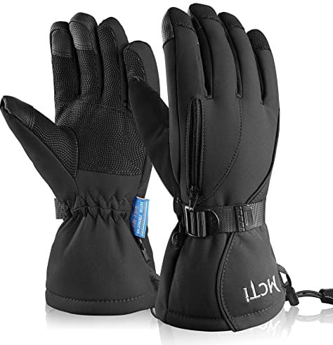 MCTi Waterproof Mens Ski Gloves Winter Warm 3M Thinsulate Snowboard Snowmobile Cold Weather Gloves Black Large