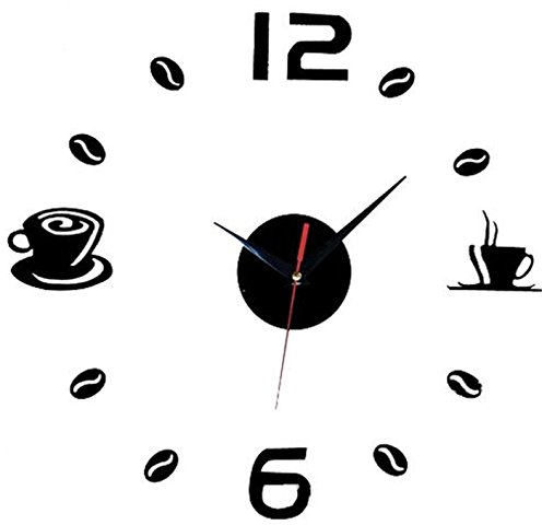 Reloj De Pared Grande Diy Wall Sticker Reloj Café Té Taza Número Reloj Home Decor De Cafe-Negro