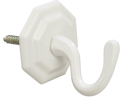 Gardinia Zierhaken für Vorhänge und Gardinen, Raffhaken zum Schrauben, Klassik, 2 Stück, Länge: 4 cm, Metall, Weiß