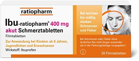 IBU-ratiopharm 400 mg akut Schmerztabletten: Bewährt bei Schmerzen und Fieber. Wirkstoff: Ibuprofen, 20 Filmtabletten