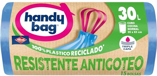 Handy Bag – Sacs poubelle 30 L à fermeture automatique – résistantes anti-bactérien – 15 pièces