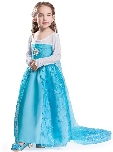 ELSA & ANNA Girls Princess Costumes - Snow Queen Fancy Party Dress - Princess Dress Up - Girls Fancy Dress for Parties, Birthdays, Cosplay & Halloween -FR202