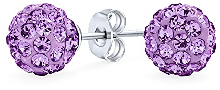 Lavendelfarbene Pavé Kristall Disco Kugel Ohrstecker Für Damen Rund Einfaches Grundlegendes Design .925 Sterlingsilber 8MM