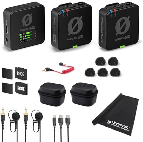 Rode Wireless Pro - Set microfono digitale a 2 canali senza fili + panno in microfibra Keepdrum