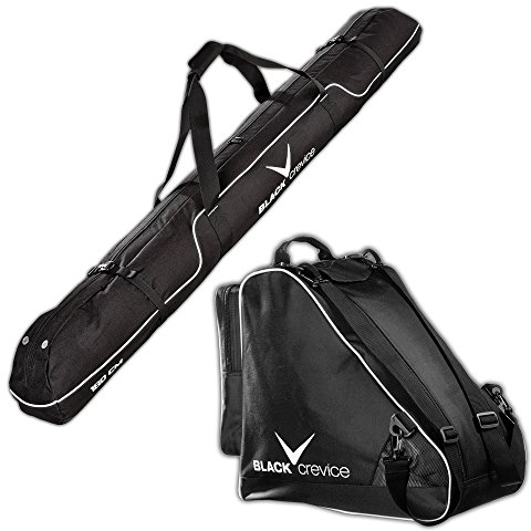 Black Crevice Skitasche-Set I Kombi-Set aus Skisack & Skischuhtasche I robuste Skitaschen aus 600D/PVC I Ski-Set mit Schultergurt I Skibag: 180x20x20cm I Skischuhe-Tasche: 43x27x42cm
