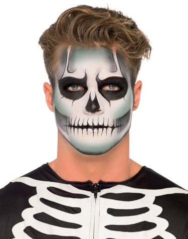 Smiffys Kit squelette phosphorescent, sachet de crème phosphorescente, crayon noir, peinture du visage verte, blanche et noire, éponge et pinceau applicateur Halloween