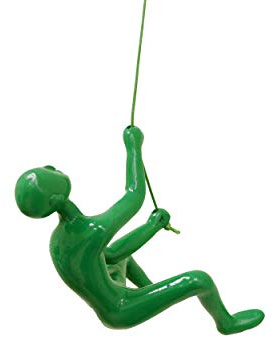 Climbing Man Wall Art Für Heimdekoration mit 76,2 cm Lederseil | Polyresin-Statuen und Skulpturen mit Aufhängezubehör für moderne Wanddekoration und motivierende Kunst, grün