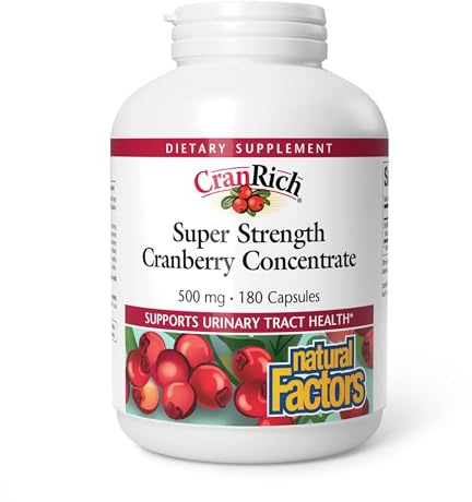 Natural Factors CranRich Super Strength Cranberry Concentrate - Antioxidant Support Supplement with Cranberry Concentrate - Aids Urinary Tract & Bladder Health - 180 Capsules (180 Servings)