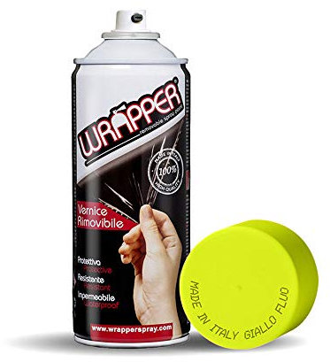 4R Quattroerre.it 16427 Wrapper Spray Giallo Fluo Opaco | Vernice Removibile per Carrozzeria | Pellicola Spray Protettiva UV e Anti-Graffio | Wrapping Liquido Made in Italy