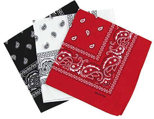 BestMall Snner Pack of 3 Paisley Bandanas - Red, White, Black - One Size
