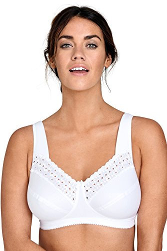 Miss Mary of Sweden - Broderie Anglaise, Non Wired Bras for Women, Everyday Bras, Comfortable Cotton, Supportive Full Coverage 36D White