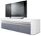Vladon Lowboard Valencia, Made in Germany, TV-Kommode mit 1 offenem Fach und 2 Klappen, Weiß matt/Grau Hochglanz/Weiß Hochglanz (155 x 46 x 40 cm)