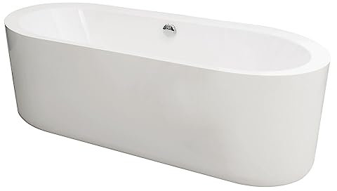 ONDÉE, Baignoire OLERON, baignoire îlot monobloc, 170x80cm, Acrylique renforcé épaisseur 3mm blanc, Contenance 150L, Avec trop plein, Livré sans vidage ni robinetterie