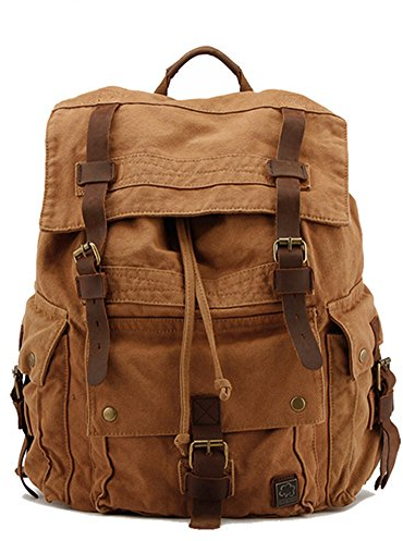 DRF Mochila Ocio para Ordenador 17.3 Lienzo Retro Voluminoso Trekking BG09, Caqui, Taille unique
